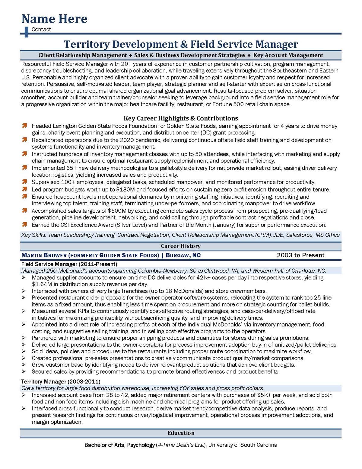 Sample resume: Business Administration and Management, High Experience, Combination