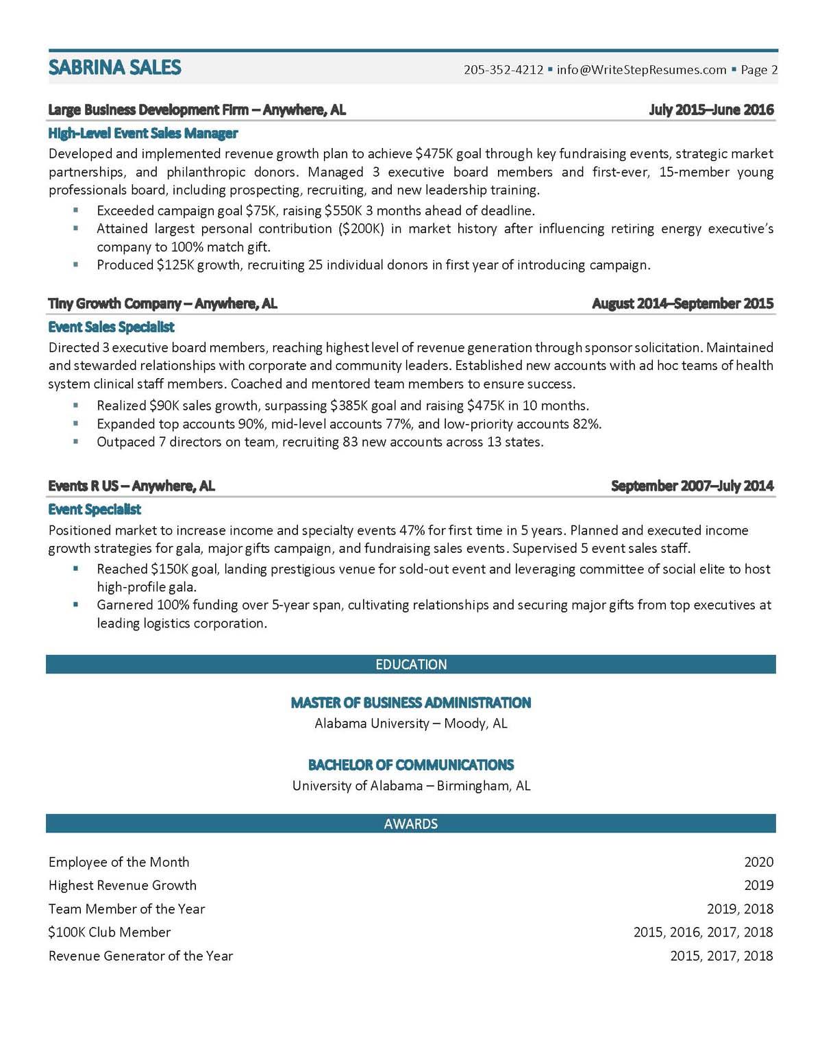 Sample resume: Sales, Mid Experience, Chronological