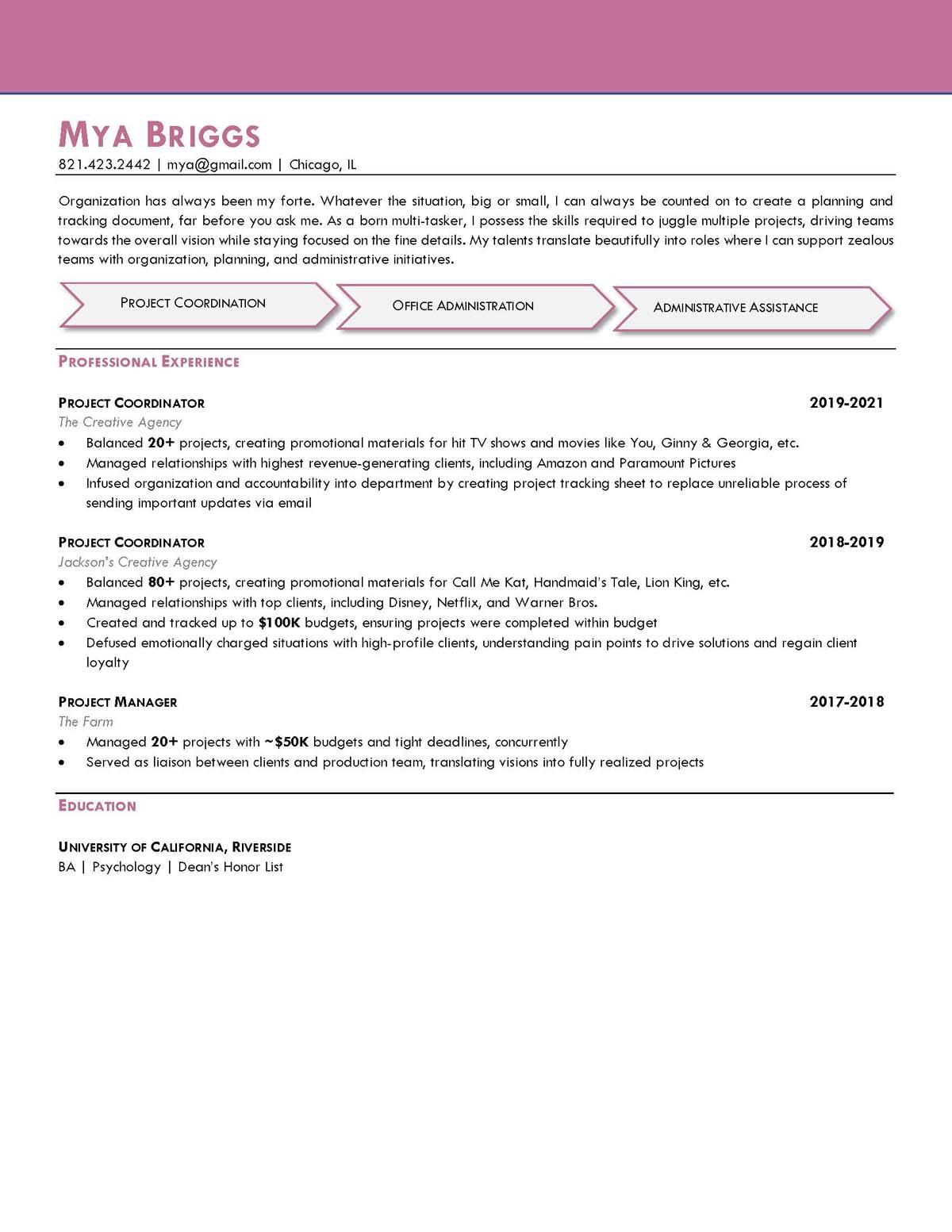 Sample resume: Project Management, Mid Experience, Chronological