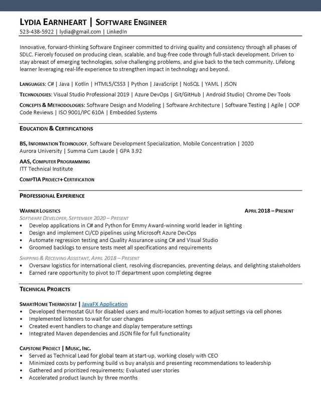 Sample resume: Computer Software, Low Experience, Functional